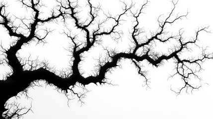 Obraz premium Black Silhouette of a Twisted Tree Branch Against a Soft White Background
