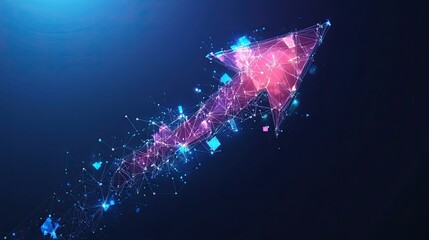 Low polygon or low poly design makes up the arrow Up. The growth symbol is made up of forms, lines, and dots. business plan or emblem of success. Finance, profession, business, and expanding 