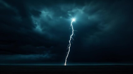 Dramatic lightning strike over dark ocean under stormy skies with thick ominous clouds.