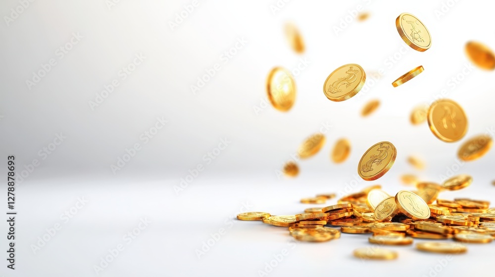 Aufkleber a cascade of shiny gold coins falls onto a smooth surface, creating a visually appealing display of 