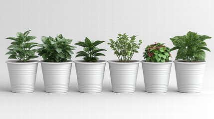Fototapeta premium A row of colorful potted plants displayed on a shelving unit in a bright environment