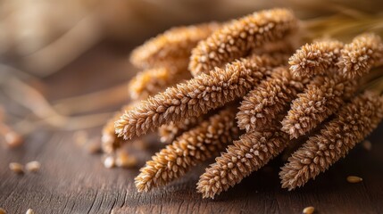 Brown flowers elegantly arranged on a rustic wooden table create a warm and inviting atmosphere in this charming setting.
