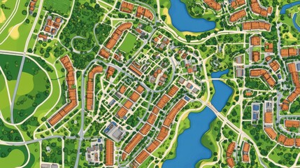 Fototapeta premium A map of a city with a golf course and a river