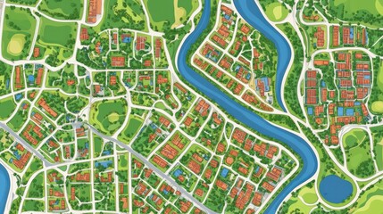 Fototapeta premium A map of a city with a river running through it