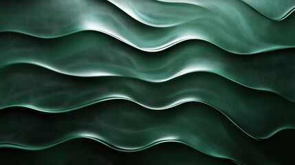 Obraz premium Glossy dark green leather with a sleek wavy pattern, featuring diagonal curves for a sophisticated touch