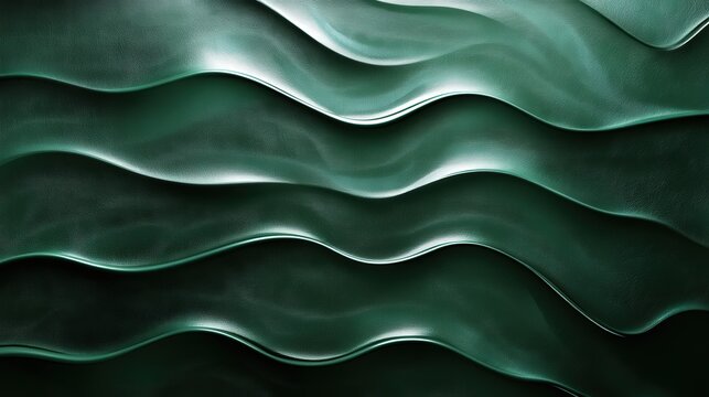Glossy dark green leather with a sleek wavy pattern, featuring diagonal curves for a sophisticated touch