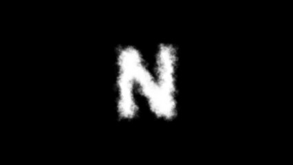 "N" text or word appearing as a smoke cloud effect on a black background, representing the nitrogen molecule in a dramatic and mysterious style