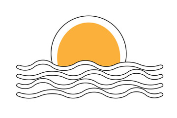 One line continuous drawing art of sunset with outline vector illustration