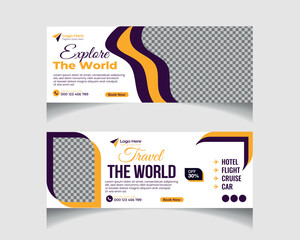 Fototapeta premium Travel agent and tourism company social media post vector Cover Template Design 