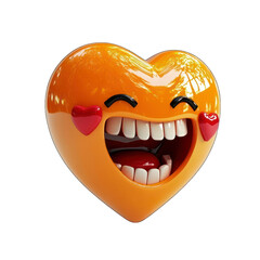 Fototapeta premium Bright Orange Heart Emoji with Smiling Expression and Red Cheeks. transparent background.