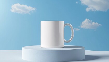 Eco-friendly Blank White Mug Showcased on Podium for Earth Day Celebration and Awareness Promotion