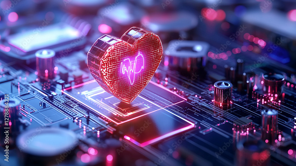 Aufkleber glowing heart shape on circuit board symbolizing love and technology in digital innovation