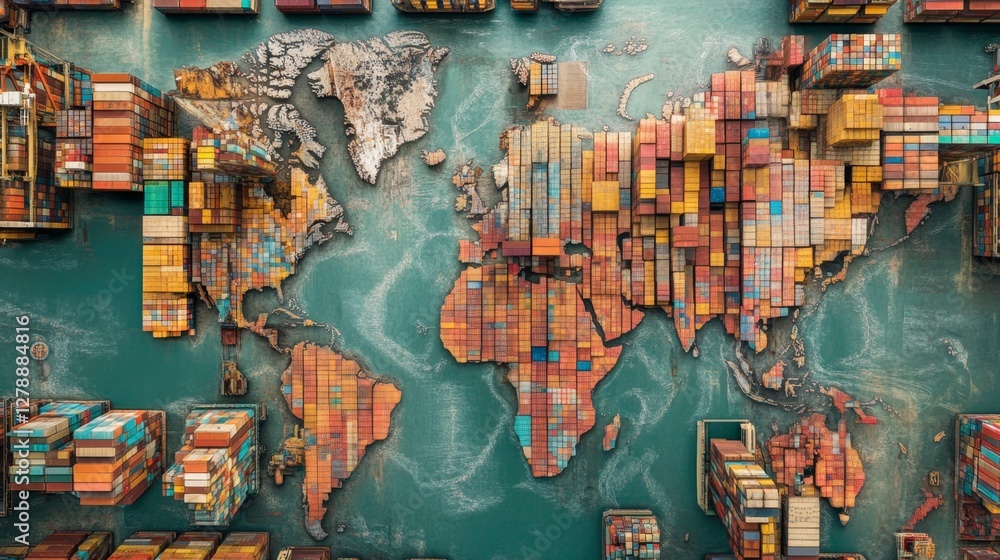 Poster visualizing global supply chains world map infographic business digital environment informative view