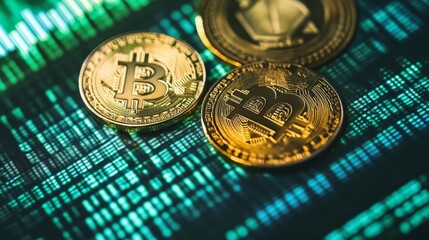 Transforming bitcoin coins digital space conceptual image virtual environment abstract perspective cryptocurrency evolution