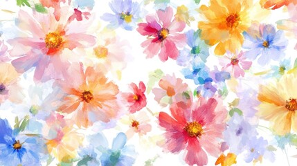 Vibrant Floral Watercolor Background with Colorful Blossoms