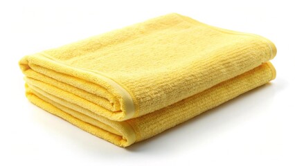 Folded yellow towel on white background soft texture ideal for kitchen or cleaning purposes premium quality textile product
