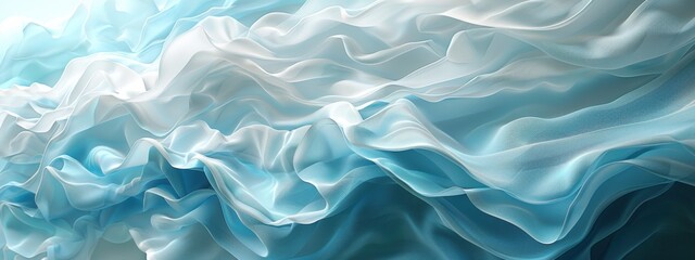 Obraz premium Abstract Blue and White Fabric Texture: Serene Draped Waves of Light and Shadow
