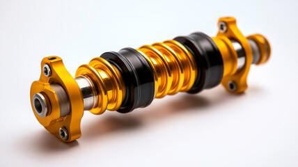 Detailed Close-Up of a Golden Shock Absorber Featuring Intricate Mechanical Components