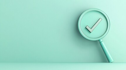 Magnifying Validation: A teal-colored magnifying glass casts its critical eye over a check mark against a matching teal backdrop, creating a vibrant visual metaphor for the process of verification.
