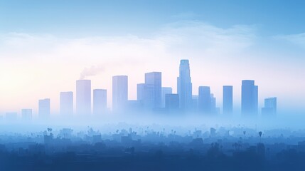 Obraz premium A city skyline is shown with a foggy atmosphere