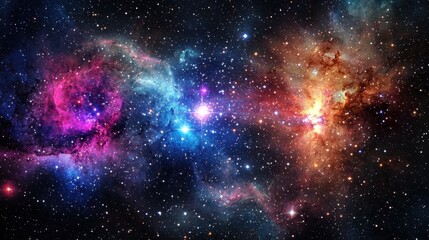 Vibrant Cosmic Nebula with Stars in Deep Space Background