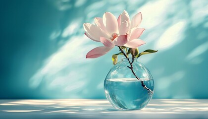 Elegant magnolia blossom in a vase for serene designs. Ideal for spring, Mother's Day cards, calming backgrounds, spa & wellness visuals. Pastel tones, minimalist style.