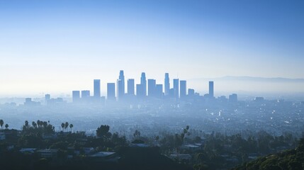 Fototapeta premium A city skyline with a foggy atmosphere