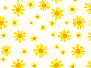 Seamless Yellow Daisy Flower Pattern on White Background
