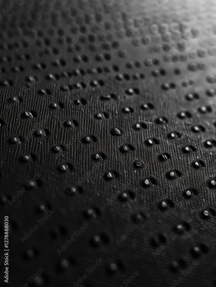 Poster a minimal halftone grid featuring evenly spaced dots, illuminated by soft lighting that enhances dep