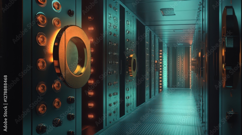 Poster data center server room with futuristic design and advanced technology