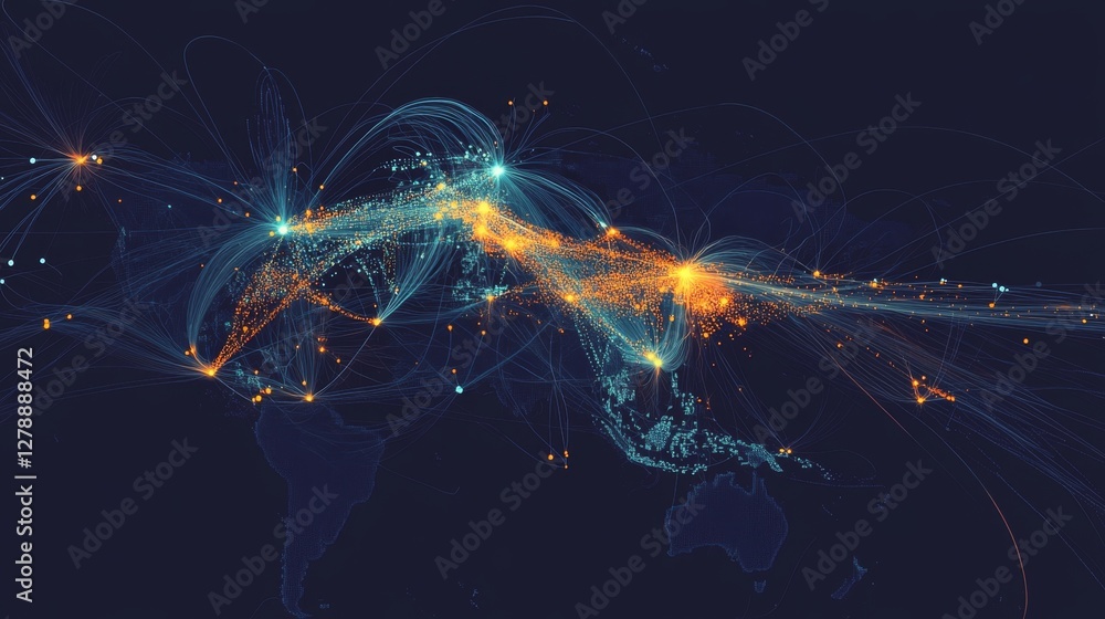 Poster visualizing data flow digital map global network information visualization cyber environment analyti