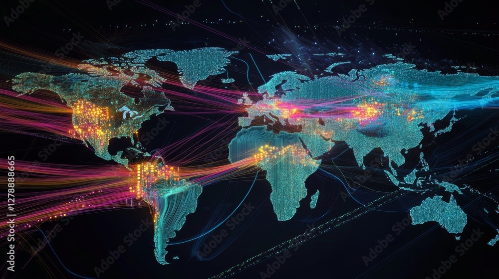 Poster mapping data flow in a digital network virtual environment interactive graphic technological insight