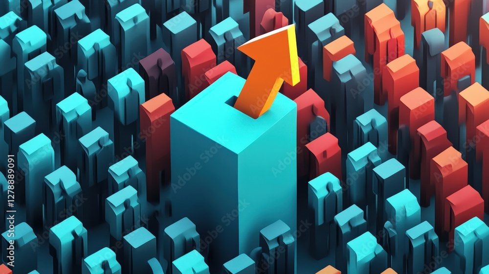 Aufkleber abstract representation of growth with an upward arrow amidst colorful geometric shapes