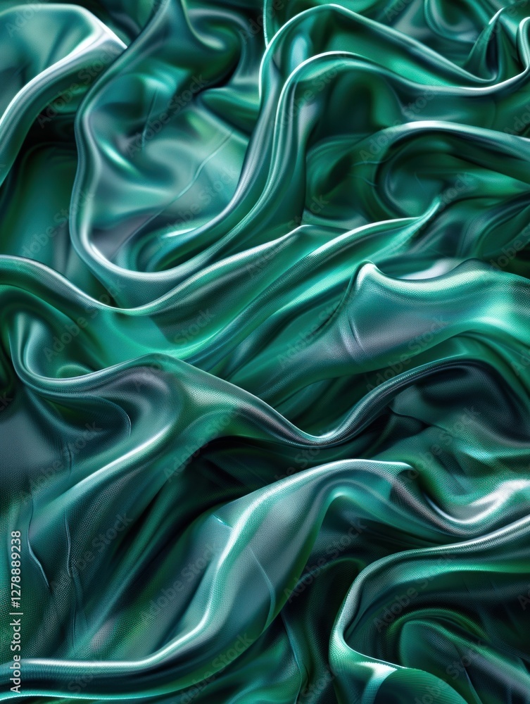 Poster textured waves in deep emerald and midnight blue create an atmospheric and mysterious environment wi