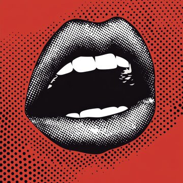 Woman's open lips as retro halftone collage elements for mixed media designs. Screaming mouth in a half-tone texture with a dotted pop art style.  illustration of old grungepunk art templates