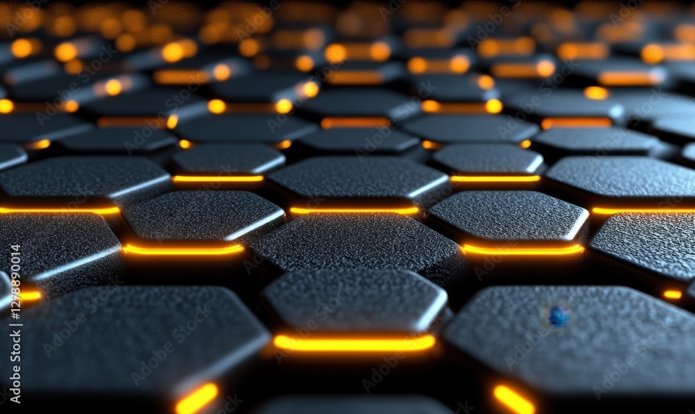 Poster dark hexagons with glowing edges, abstract tech background