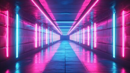 Naklejka premium A neon tunnel with blue and pink lights
