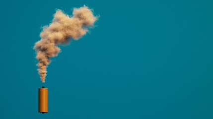 Alternative energy concept. Orange canister emitting smoke against a blue background.