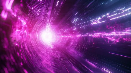 Fototapeta premium A purple tunnel with a bright light at the end