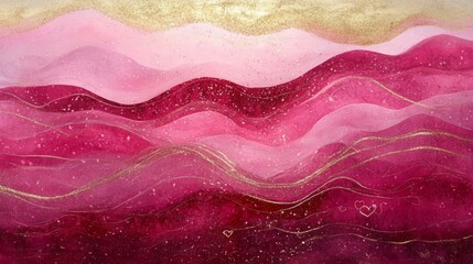 Abstract Watercolor Background with Pink and Gold Waves