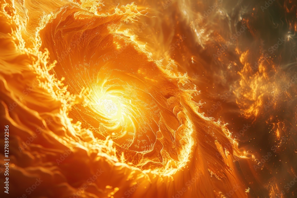 Poster a golden energy vortex radiates bright beams and fluid patterns in soft light, creating a stunning v