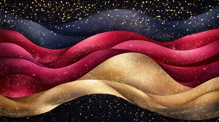 Fototapeta premium Abstract Glittering Waves of Gold, Red and Blue