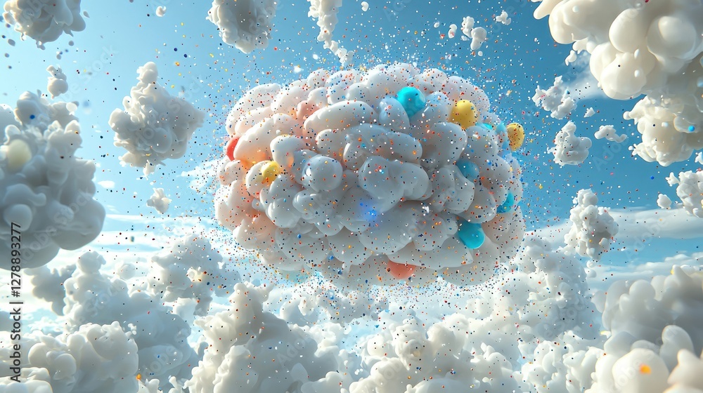 Aufkleber A creative 3D brain floating in a cloud of abstract data points 