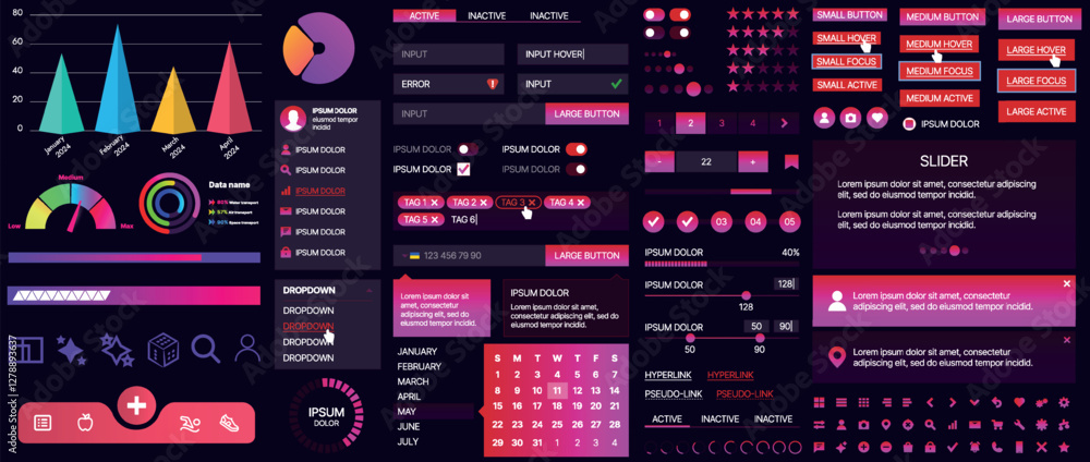 Poster set of buttons and interface elements for mobile apps and websites. modern design for navigation, co