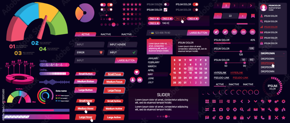 Poster set of buttons and interface elements for mobile apps and websites. modern design for navigation, co