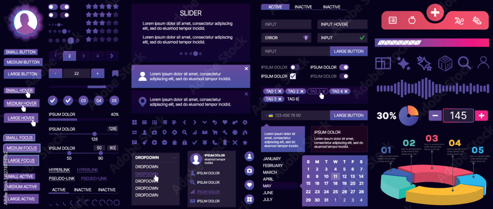 Poster set of buttons and interface elements for mobile apps and websites. modern design for navigation, co