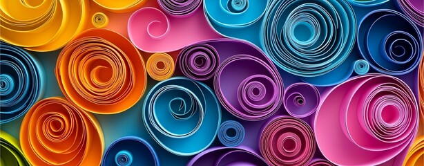 Paper art floral pattern, Colorful paper rolled art creative studio digital artwork bright environment close-up viewpoint artistic expression