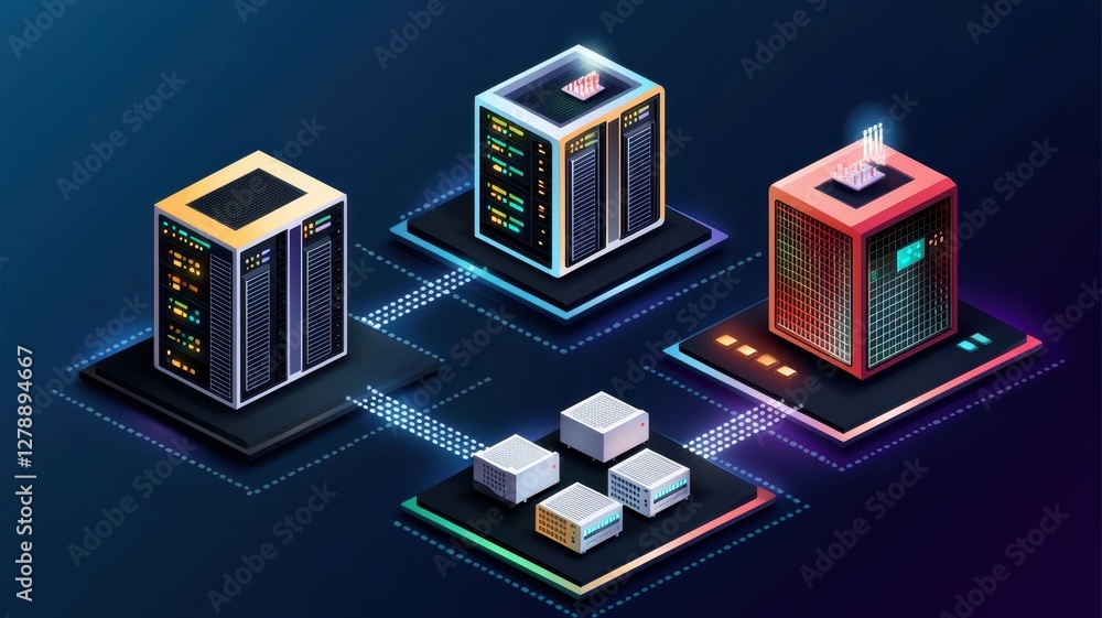 Aufkleber cloud system service provider. digital illustration of interconnected servers and data storage syste