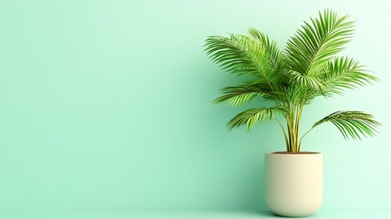 Fototapeta premium Soft Pastel Palm Tree with Mint Green Leaves in Simple Pot