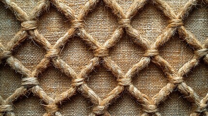 Textured Natural Fiber Background with Interwoven Ropes and Knots in a Decorative Pattern